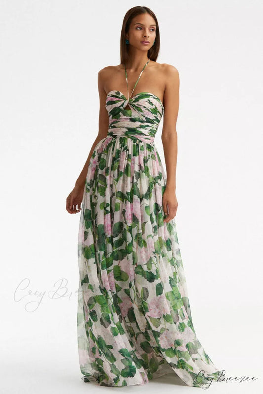 Florence Meadows Floral Trendy Print Maxi Dress Green / S