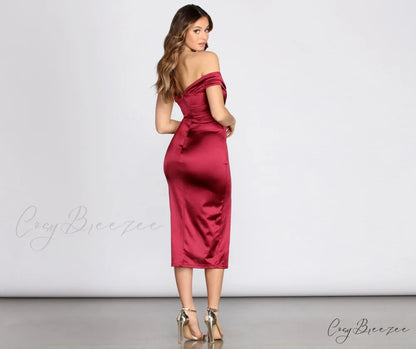 Florence Off Stylish Shoulder Satin Dress