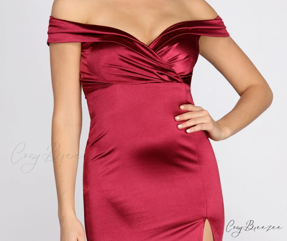 Florence Off Stylish Shoulder Satin Dress