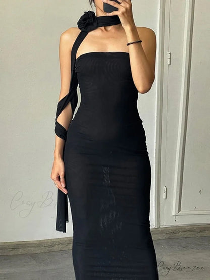 Flounce Spaghetti Strap Trendy Loose Denim Dresses Black / S