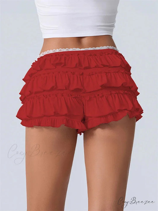 Flounce Stacked Lacy Bloomers Short short-250223