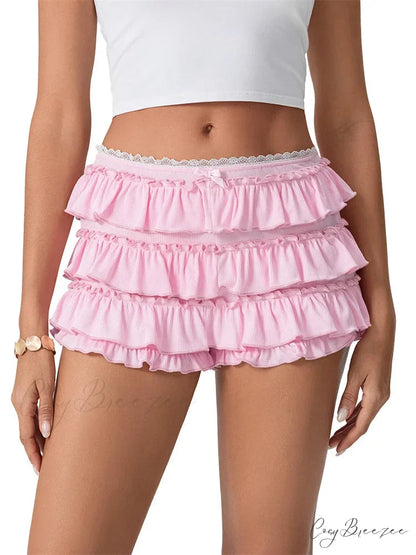 Flounce Stacked Lacy Bloomers Short pink / S short-250223
