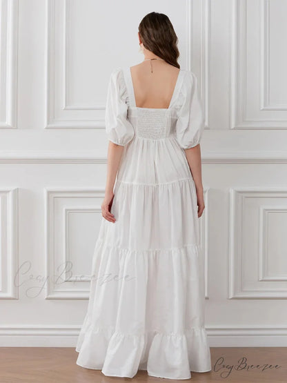 Flower Embroidery Flowy Ruched A-Line Dress floraldress-250126