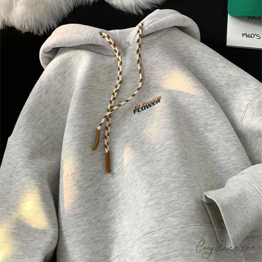 Flower Letter Print Y2K Fleece Hoodie hoodies-241228