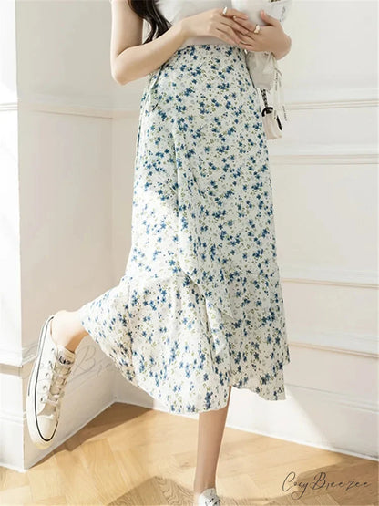 Flower Print A-Line Bohemia Retro Skirt Summer Spring skirt-250126
