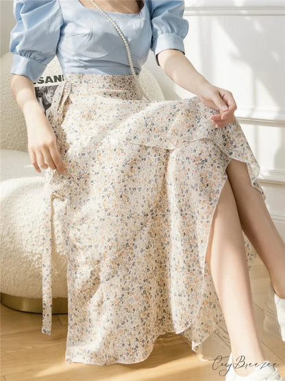 Flower Print A-Line Bohemia Retro Skirt Summer Spring summer garden / One Size skirt-250126