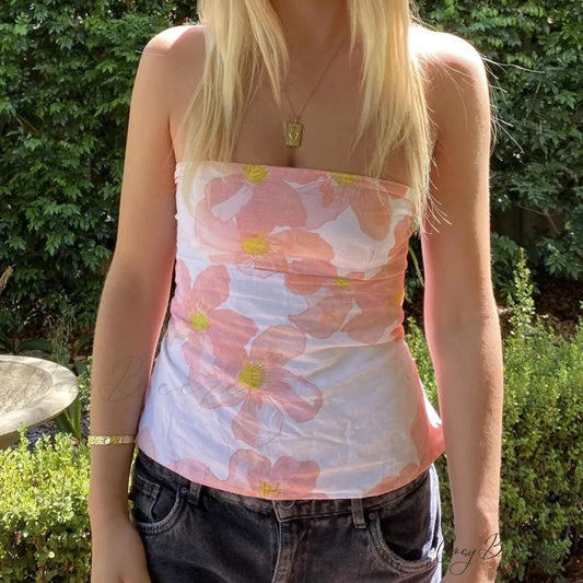 Flower Tie Backless Crop Top croptop-250223