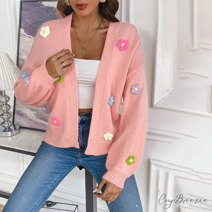 Flowered Knitted Cardigan