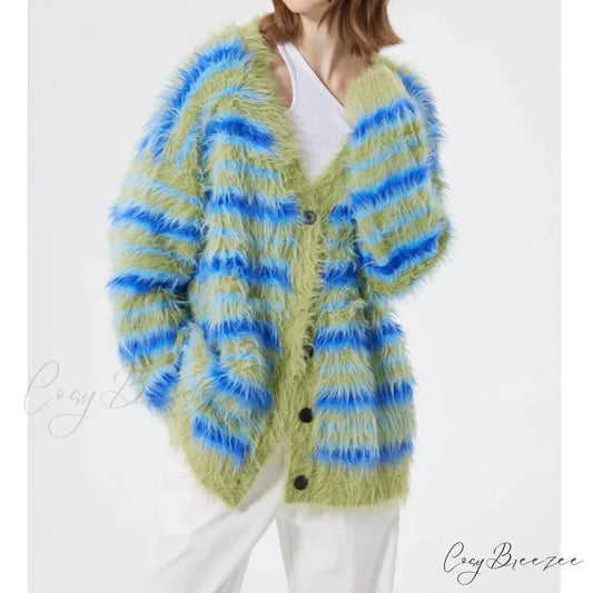 Fluffy V-neck Crop Top Knitted Cardigan Green / S cardigans-241228