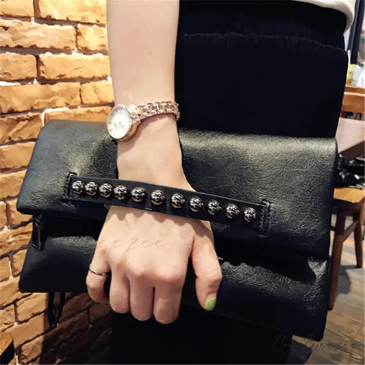 Folding Design PU Leather Clutch 27X16X3CM / Black wristlet-250126