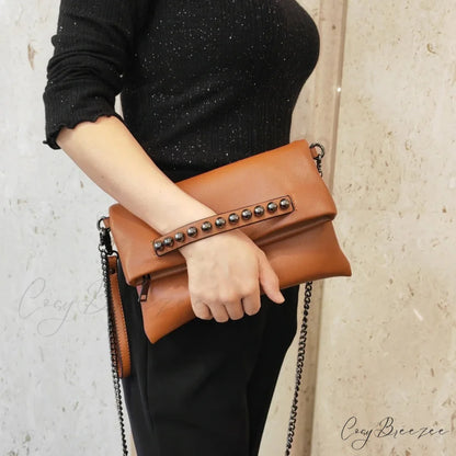 Folding Design PU Leather Clutch 27X16X3CM / Brown wristlet-250126