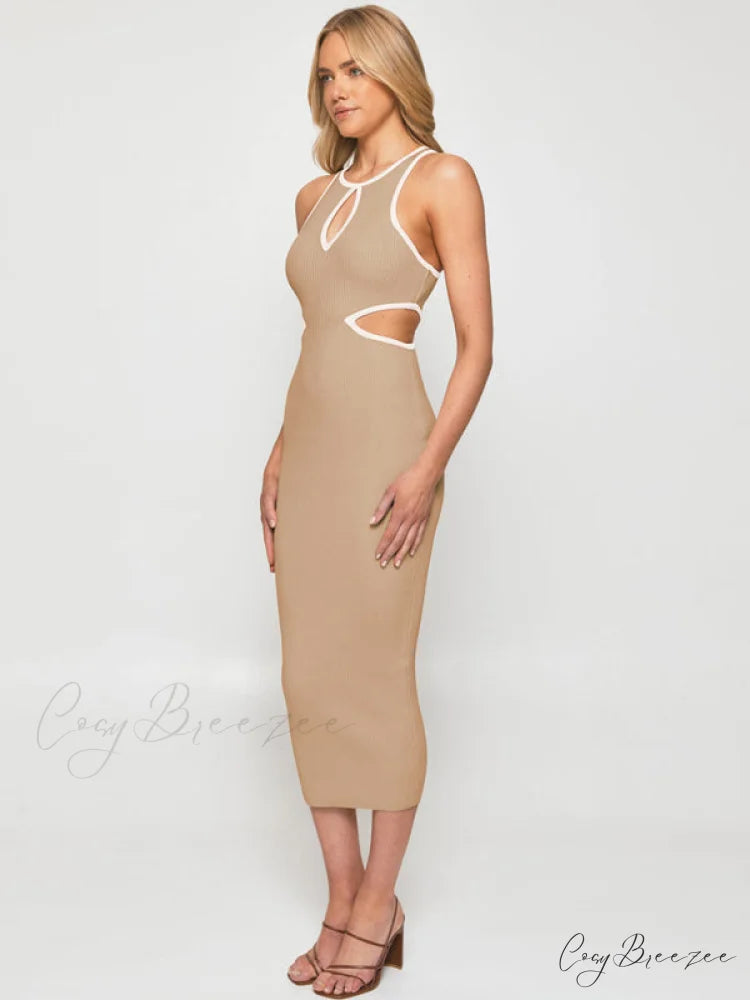 for Gown Figure-hugging Cutouts Midi Women Brown / S