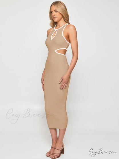 for Gown Figure-hugging Cutouts Midi Women Brown / S