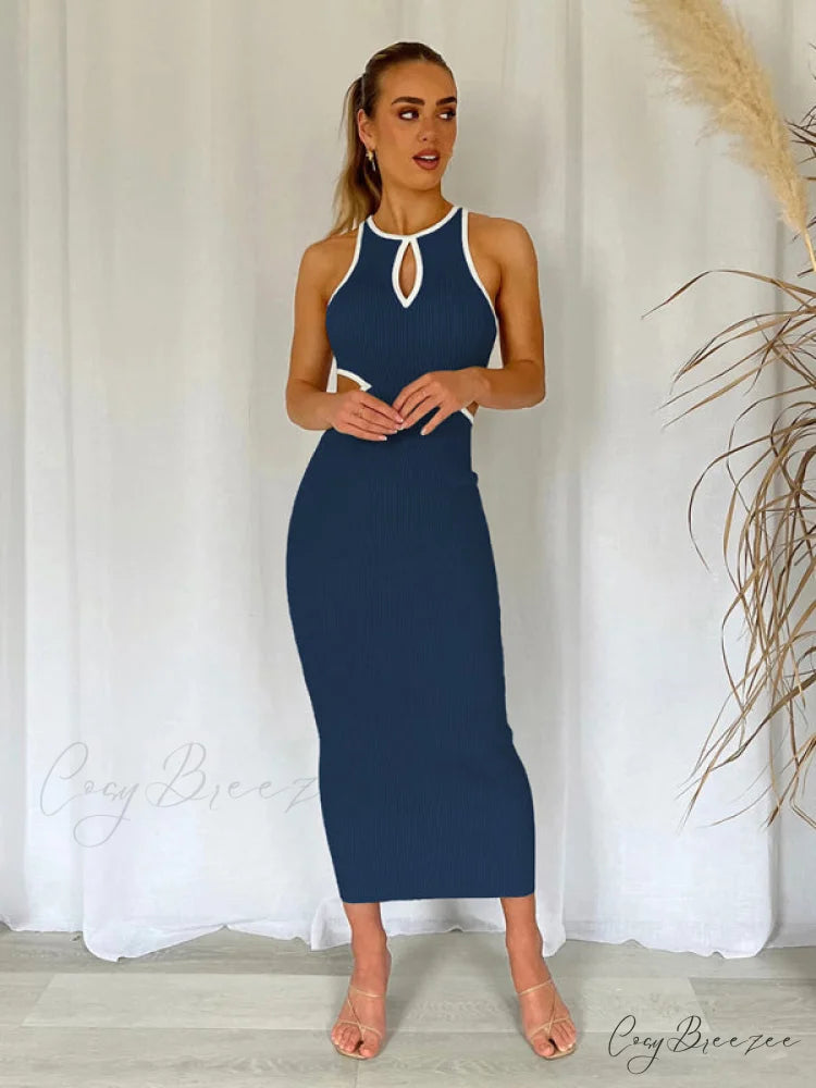 for Gown Figure-hugging Cutouts Midi Women Champlain Blue / S