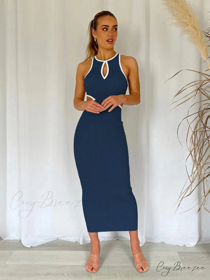 for Gown Figure-hugging Cutouts Midi Women Champlain Blue / S