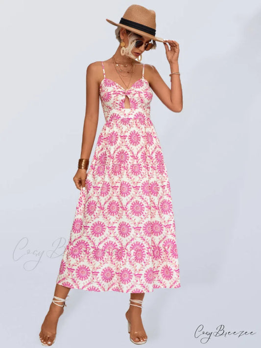 for Gown Midi Flowered Keyhole Women Shocking pink / S
