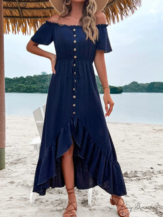 for Gown Shoulder One Ruffle Blue Irregular Women Champlain Blue / S