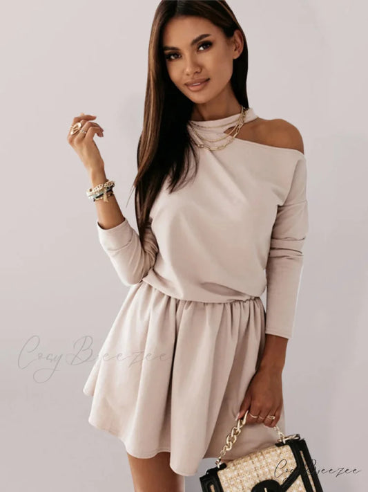 for Off Shoulder Solid Arm Gown Long Color Women Khaki / S