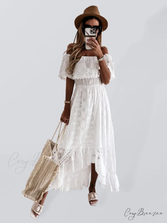 for Shoulder Lace Color Long Off Gown Solid Women
