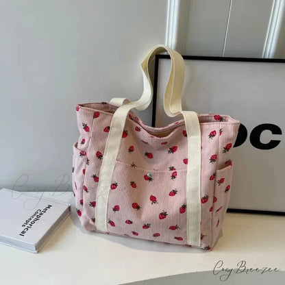 Forest Corduroy Simple Bag Pink shoulder-250126