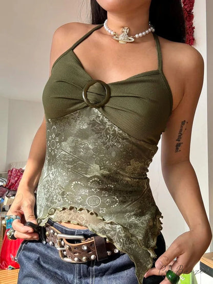 Forest Green Asymmetrical Crop Top croptop-250223