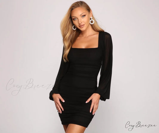 Forever Chic Mesh Charming Bodycon Mini Dress BLACK / XS