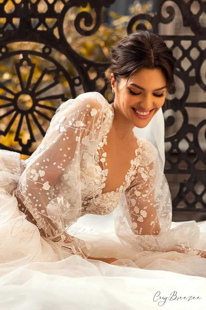 Forever Yours Romantic Trendy Floral Lace Wedding Dress