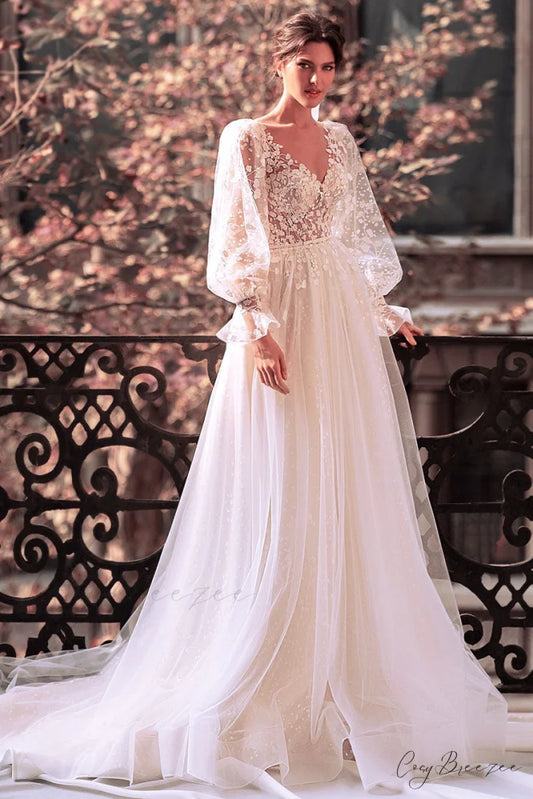 Forever Yours Romantic Trendy Floral Lace Wedding Dress White / 2
