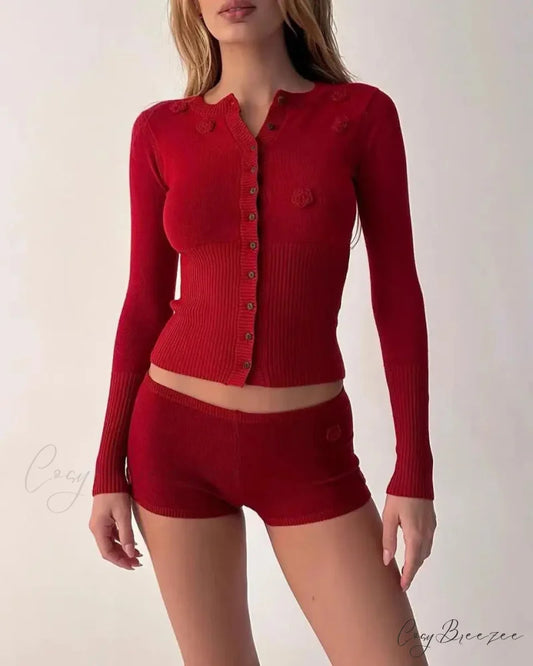 Frankies Red Handmade Flower Cardigan