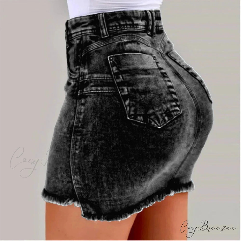 Frayed Hem Holiday Denim Skirt skirts-250223