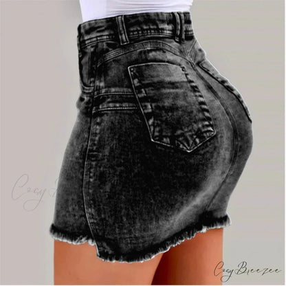 Frayed Hem Holiday Denim Skirt skirts-250223