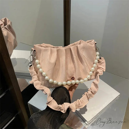 French Beaded Chain Pleated Underarm Crossbody Handbag handbag-250126