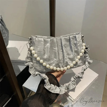 French Beaded Chain Pleated Underarm Crossbody Handbag handbag-250126
