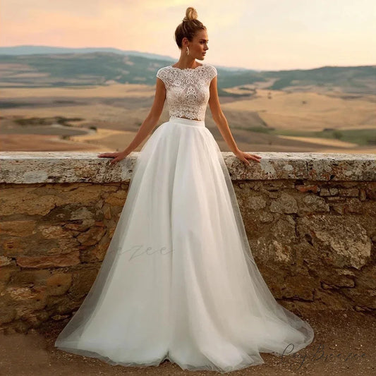 French Long Train Princess Wedding Dress lvory white / 2 weddingdress-250223