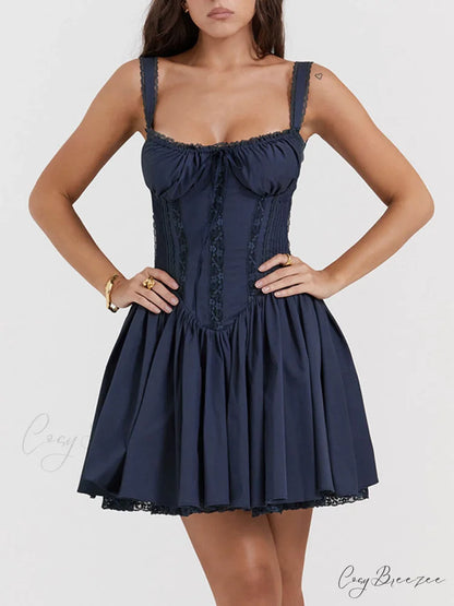French Navy Stylish Corset Mini Dress