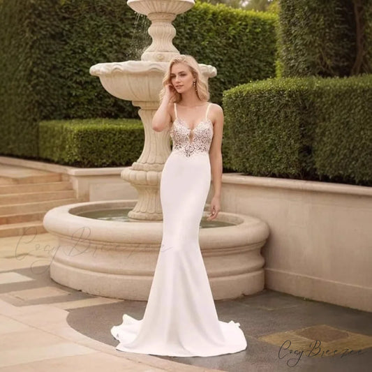 French Spaghetti Strap Mermaid Wedding Dress weddingdress-250223