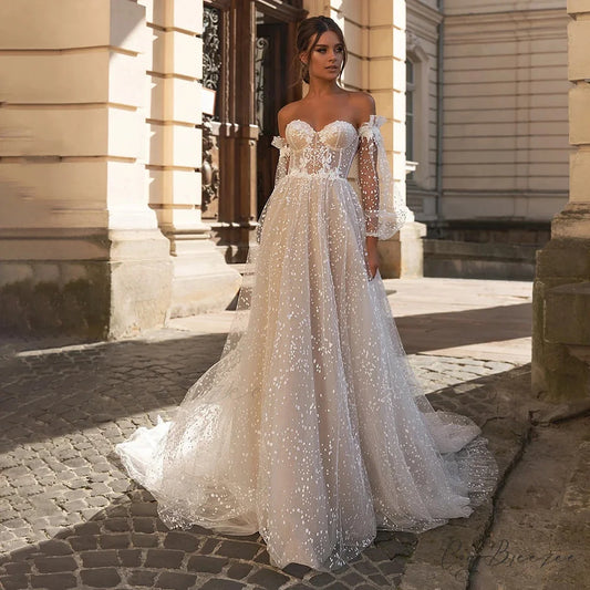 French Strapless Sheer Tulle Wedding Dress lvory white / 2 weddingdress-250223