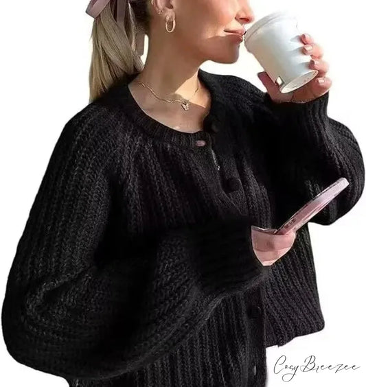French Unique Plain Relaxed Style Loose Cardigan Black / S cardigans-241228