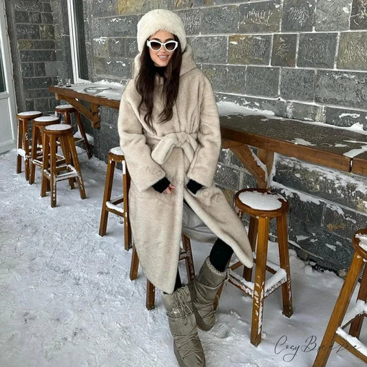 Fresh Mint Belted Mink Fur Coat beige / XS overcoats-241228