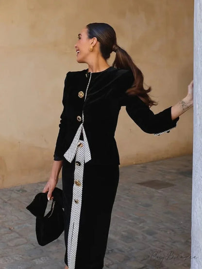 Frilled Hem V-Neck Loose-Fit Pants Formal Two Piece Set officetwopieceset-250223