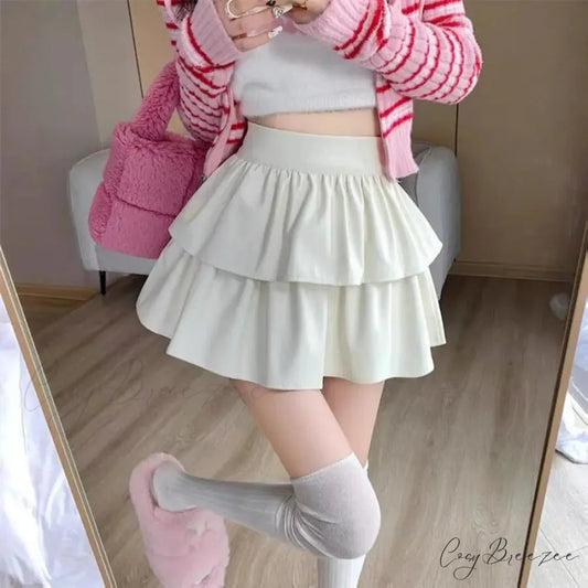 Frilled Leather Gothic Skirt apricot / S skirts-250223