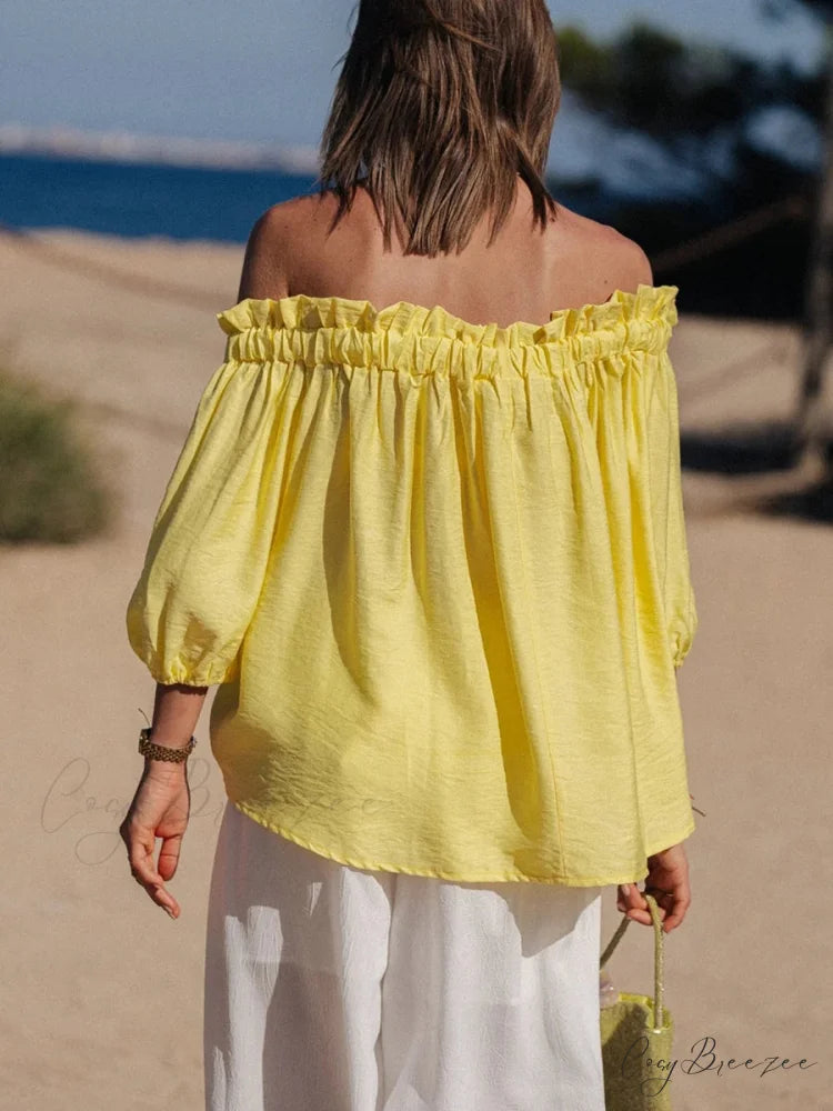 Frilled Off-shoulder Plain Trendy Blouse blouse-250126