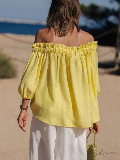 Frilled Off-shoulder Plain Trendy Blouse blouse-250126