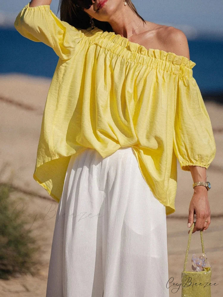 Frilled Off-shoulder Plain Trendy Blouse blouse-250126
