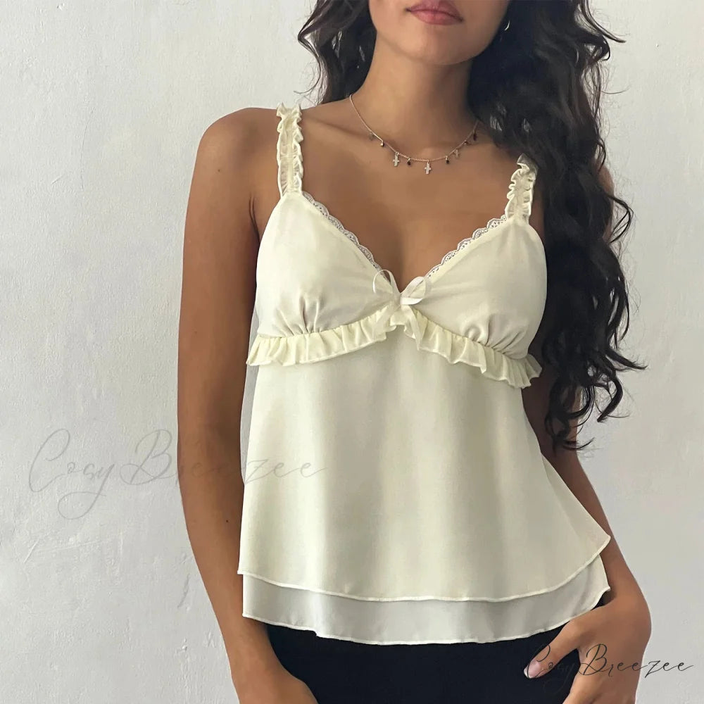 Frilled Ruffle Square Crop Top Beige / S croptop-250223