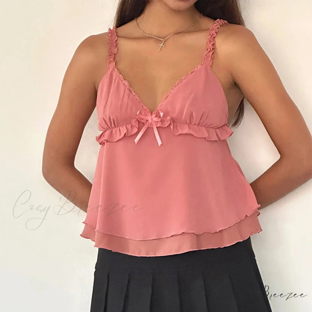 Frilled Ruffle Square Crop Top Pink / S croptop-250223