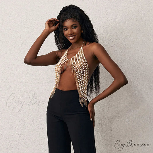 Fringe Detail Square Neck Open Classic Back Crop Tank Top - Silver One Size / White