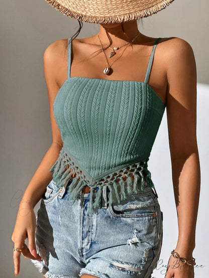 Fringe Trim Cami Top Mint Green / S