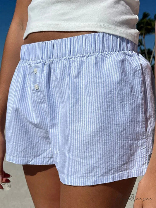 Front Button Plaid Lounge Shorts blue / S short-250223
