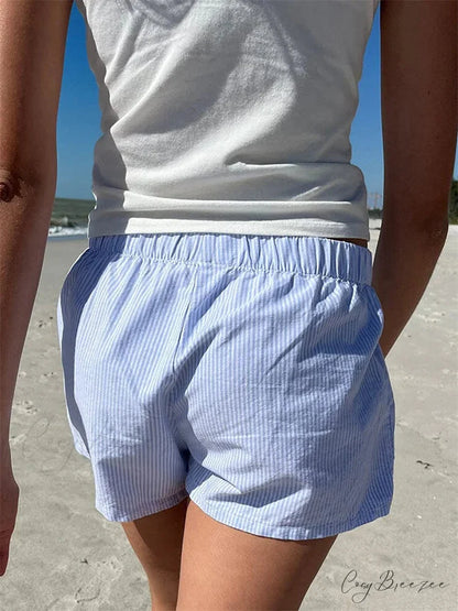Front Button Plaid Lounge Shorts short-250223
